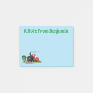 Cute steam train locomotive cartoon illustration post-it notes
