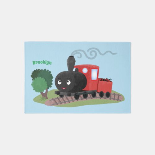 Cute steam train locomotive cartoon illustration rug