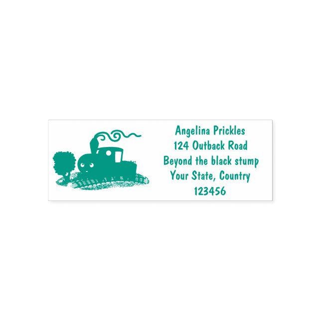 Cute steam train locomotive cartoon illustration self-inking stamp (Design)