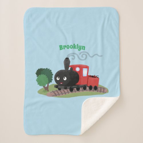 Cute steam train locomotive cartoon illustration sherpa blanket