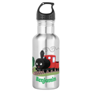 Cute steam train locomotive cartoon illustration stainless steel water bottle