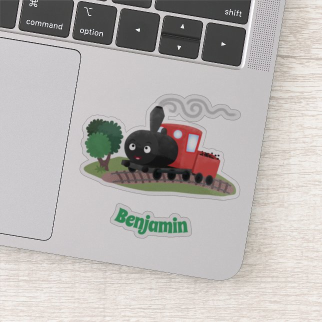Cute steam train locomotive cartoon illustration sticker (Detail)
