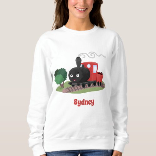 Cute steam train locomotive cartoon illustration sweatshirt