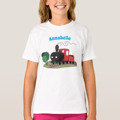 Cute steam train locomotive cartoon illustration T_Shirt