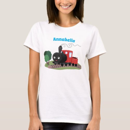 Cute steam train locomotive cartoon illustration T_Shirt