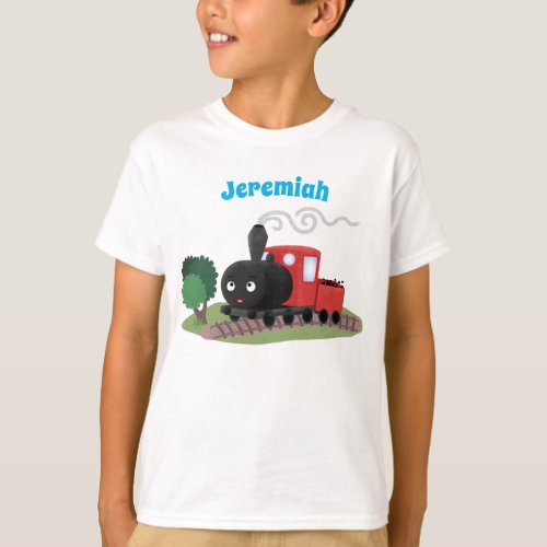 Cute steam train locomotive cartoon illustration T_Shirt