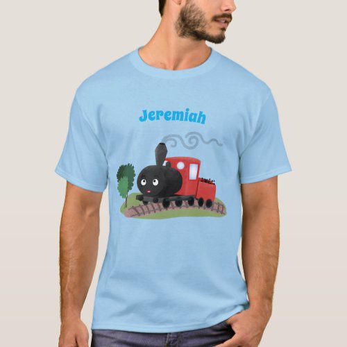 Cute steam train locomotive cartoon illustration T_Shirt