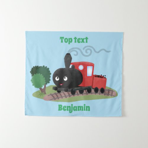 Cute steam train locomotive cartoon illustration  tapestry