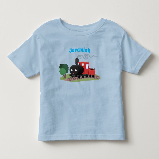 Cute steam train locomotive cartoon illustration toddler t-shirt (Front)