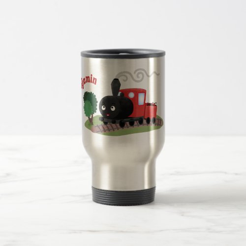 Cute steam train locomotive cartoon illustration travel mug