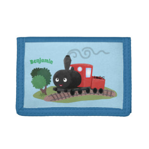 Cute steam train locomotive cartoon illustration tri-fold wallet