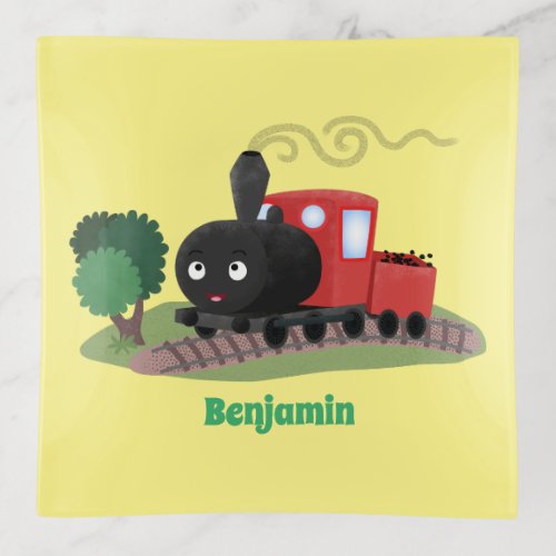 Cute steam train locomotive cartoon illustration trinket tray