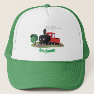 Cute steam train locomotive cartoon illustration trucker hat