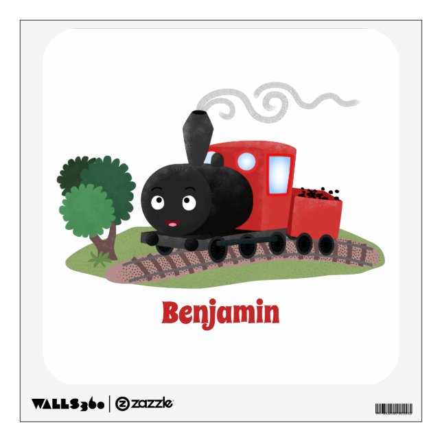 Cute steam train locomotive cartoon illustration wall decal (Front)