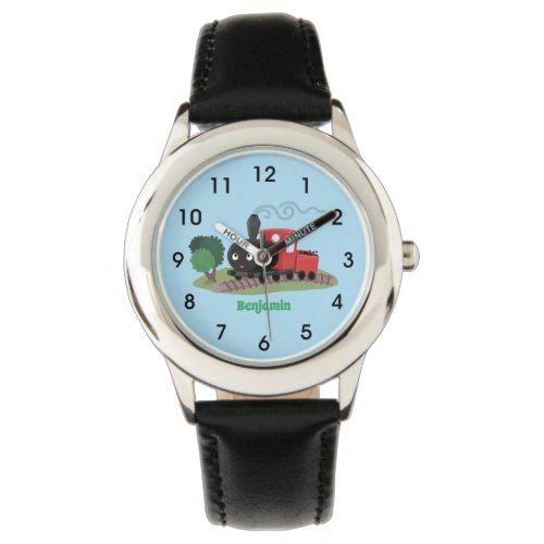 Cute steam train locomotive cartoon illustration watch