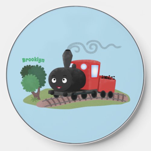 Cute steam train locomotive cartoon illustration wireless charger 