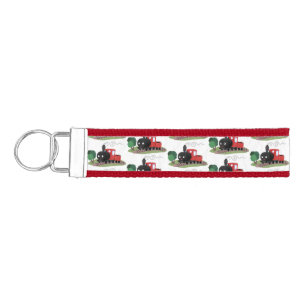 Cute steam train locomotive cartoon illustration wrist keychain