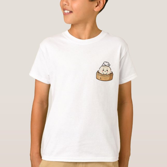 Cute Steaming Dim Sum Dumpling Character Kids T-Shirt (Front)
