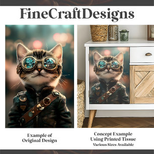 Cute Steampunk Adorable Cat Kitten G1 Decoupage  Tissue Paper