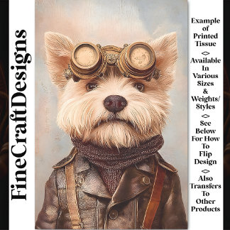 Cute Steampunk Aviator Terrier AA1 Decoupage Tissue Paper