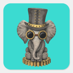 Cute Steampunk Baby Elephant Cub Square Sticker