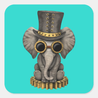 Cute Steampunk Baby Elephant Cub Square Sticker