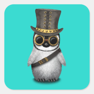 Cute Steampunk Baby Penguin Square Sticker