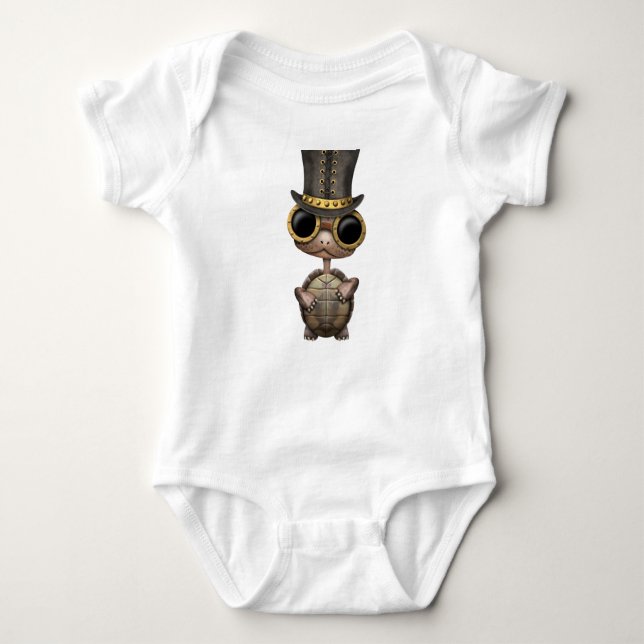 Cute Steampunk Baby Turtle Baby Bodysuit (Front)
