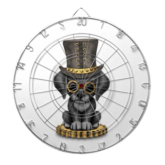 Cute Steampunk Black Lab Puppy Dog, white Dart Board (Front)