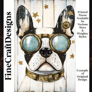 Cute Steampunk Boston Terrier Dog K6 Decoupage Tissue Paper