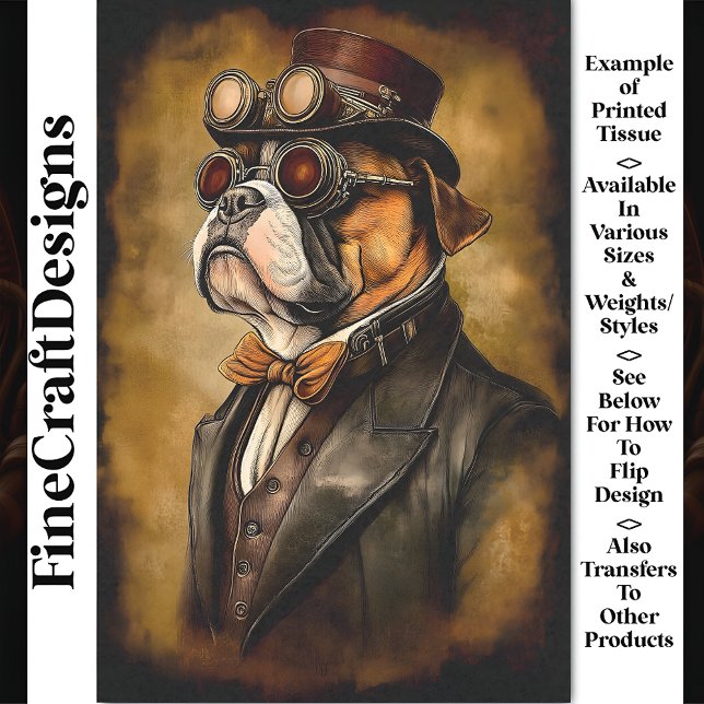 Cute Steampunk Bulldog In Goggles BD3 Decoupage Tissue Paper (Creator Uploaded)