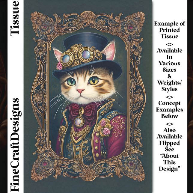 Cute Steampunk Cat, Top Hat, Frame DG4L Decoupage Tissue Paper (Creator Uploaded)