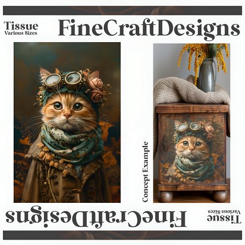 Cute Steampunk Cat Whimsical Attire A5R Decoupage Tissue Paper