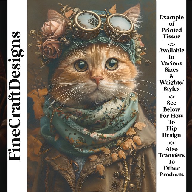 Cute Steampunk Cat Whimsical Attire AY1 Decoupage Tissue Paper (Creator Uploaded)