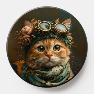 Cute Steampunk Cat Whimsical Fall Attire A5L PopSocket