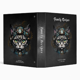 Cute steampunk cat with clocks and gears. 3 ring binder
