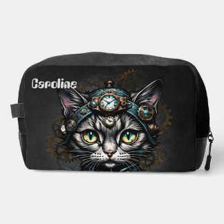 Cute steampunk cat with clocks and gears. dopp kit