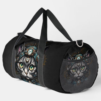 Cute steampunk cat with clocks and gears. duffle bag