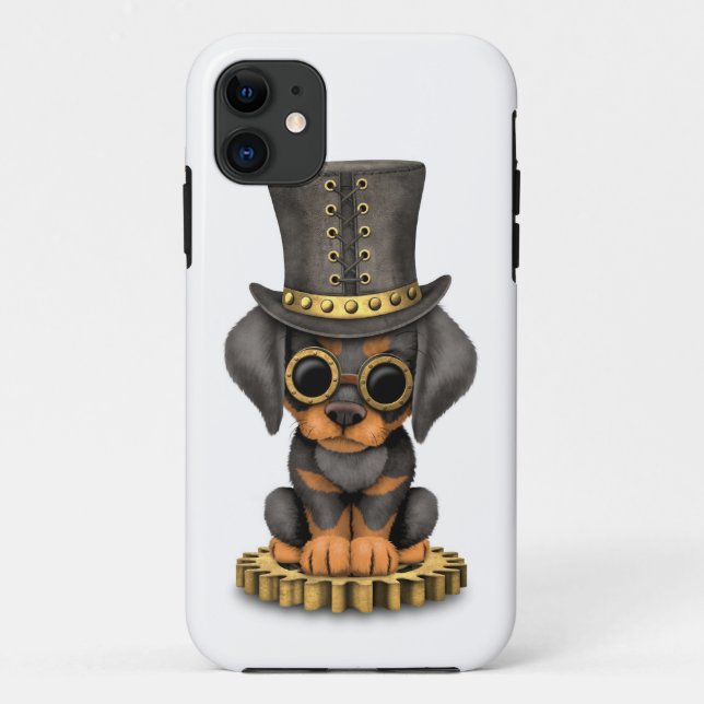 Cute Steampunk Doberman Pinscher Puppy Dog, white Case-Mate iPhone Case (Back)