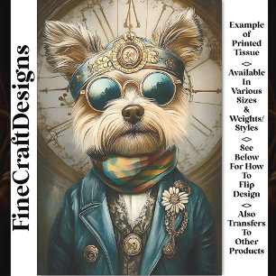 Cute Steampunk Dog In Goggles, Scarf BH6 Decoupage Tissue Paper