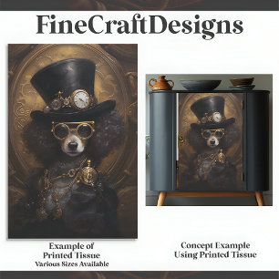 Cute Steampunk Dog In Hat Painting D3L Decoupage Tissue Paper