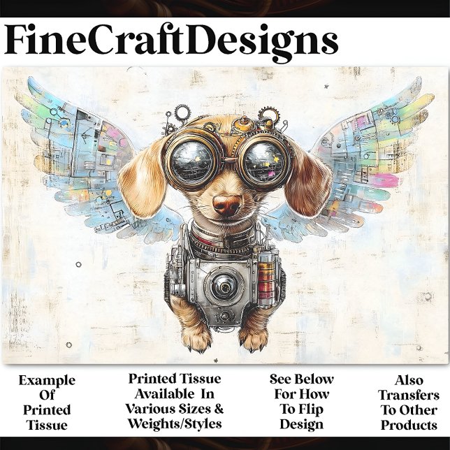 Cute Steampunk Flying Dachshund AW2 Decoupage Tissue Paper (Creator Uploaded)