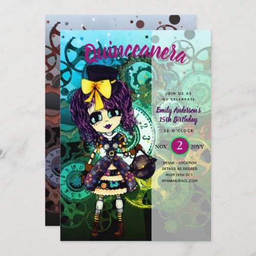 Cute STEAMPUNK Girl Cosplay Birthday Invitation