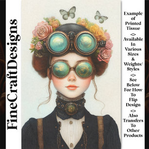Cute Steampunk Girl With Flowers Z8 Decoupage Tissue Paper