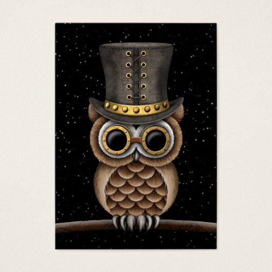Cute Steampunk Owl on a Branch with Stars (Front)