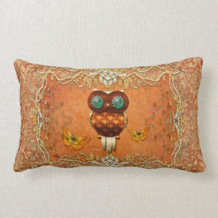 Cute steampunk owl on vintage background lumbar pillow