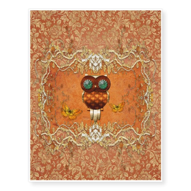 Cute steampunk owl temporary tattoos (Front)