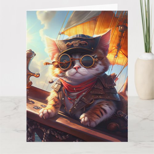 Cute Steampunk Pirate Cat Card