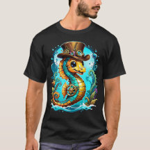 Cute steampunk seahorse with a stylish hat.