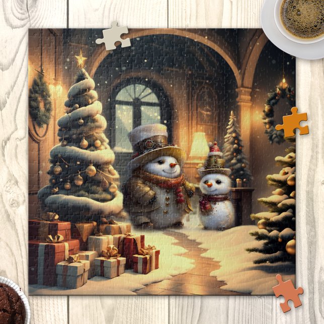 Cute Steampunk Snowman Christmas Puzzle (Puzzle featuring a cute Christmas scene with steampunk snowmen. )